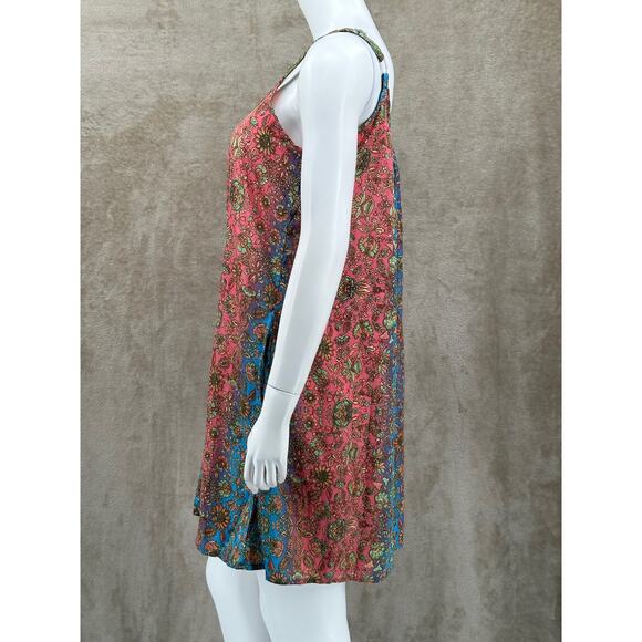 Paani Dress Womens Medium Red Blue‎ Floral Boho Sleeveless Sheer Pockets Beach - Picture 4 of 10